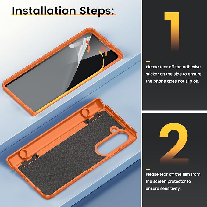 VEGO for Samsung Z Fold 5 Case,with Privacy Screen Protector & Hinge Cover | Built-in Slide Camera Cover, Full-Body Drop Protection Kickstand Privacy Phone Case for Samsung Galaxy Z Fold 5 2023-Orange