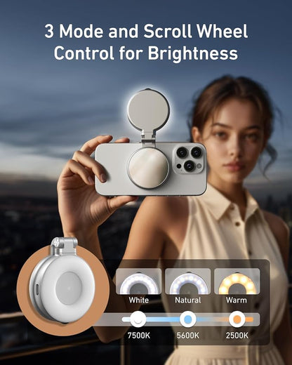 TELESIN C03 Magnetic Selfie Light, Phone Light Compatible with iPhone Magsafe, CRI97 360° LED Selfie Ring Fill Light with Mirror for Selfies/Photography/TikTok/Zoom Calls/Video Conference