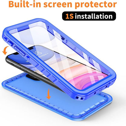 Cozycase Compatible with Waterproof iPhone 11 case, Built-in Screen Protector, Full-Body Rugged Bumper Sealed Case Cover, Shockproof Dustproof Waterproof Case for iPhone 11 6.1 inch (Blue)