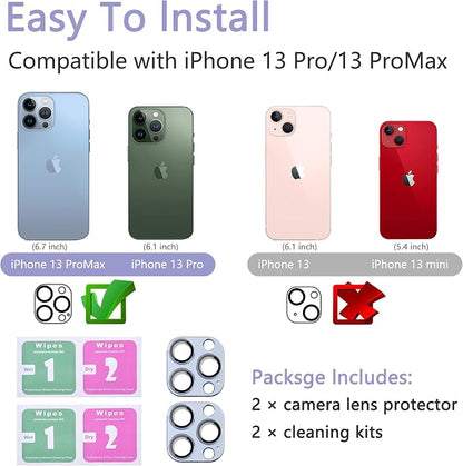 2 Pack Camera Lens Protector for iPhone 13 Pro/13 Pro Max,[Not Easy to Breakn ] AR Tempered Glass Strong Adsorption Metal Camera Cover Screen-Black