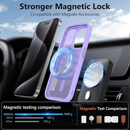 MOCCA Strong Magnetic for iPhone 15 Pro Case, [Compatible with Magsafe][13FT Military Drop Protection] Slim Translucent Matte Shockproof Case for iPhone 15 Pro Phone Case 6.1'', Light Purple
