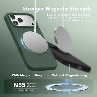 GONEZ Magnetic for iPhone 17 Pro Case, Compatible with MagSafe, [Screen Protector + Camera Lens Protector], Liquid Silicone Anti-Scratch Shockproof Protective Phone Case 6.3 inch, Army Green