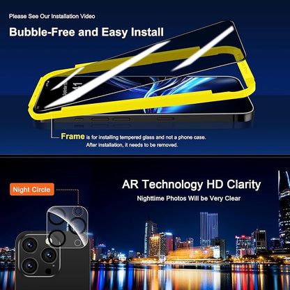 QHOHQ for iPhone 16 Pro Privacy Screen Protector + Camera Lens Protector, [Military Grade Shatterproof], Top 9H+ Anti Spy Glass, Full Edge Coverage, Ultra Durable, with Installation Tool [3+3 Pack]
