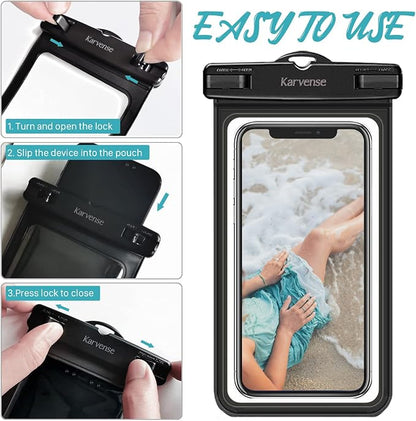 Waterproof Phone Pouch/Case, Water Proof Phone Pouch for iPhone & Samsung Galaxy, Universal Large IPX8 Phone Water Protector Pouch for Travel, Vacation, Beach, Cruise Essentials- 2 Pack