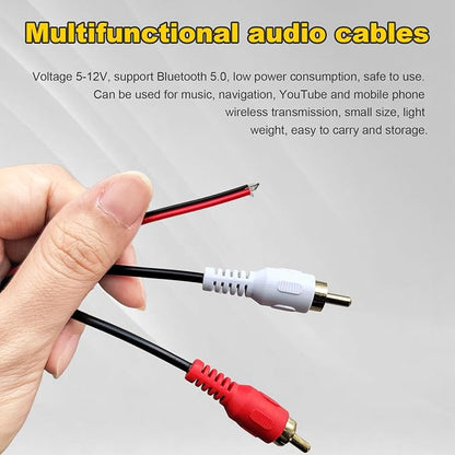 Car Wireless Bluetooth Cable Adapter, Universal Automotive Wireless Radio Stereo Connector with 2 RCA AUX Audio, Car Bluetooth 5.0 Module Music Receiver Fit Most Vehicles