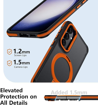 for Samsung Galaxy S23 FE Case, Magnetic Adjustable Ring Stand [Fit for Magsafe], [Military-Grade Shockproof Protection] Phone Case with Kickstand&Ring Holder (Orange)