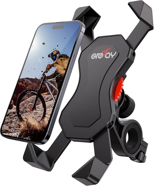 Grefay Bike Phone Holder, Motorcycle Phone Holder with Handlebar Clamp for Bicycle, Suitable with iPhone 16 15 14 Pro Max Plus/13 12 11 Pro Max Mini, XS XR X, SE/3.5-6.5 Inch Smartphone, 360 Rotatable