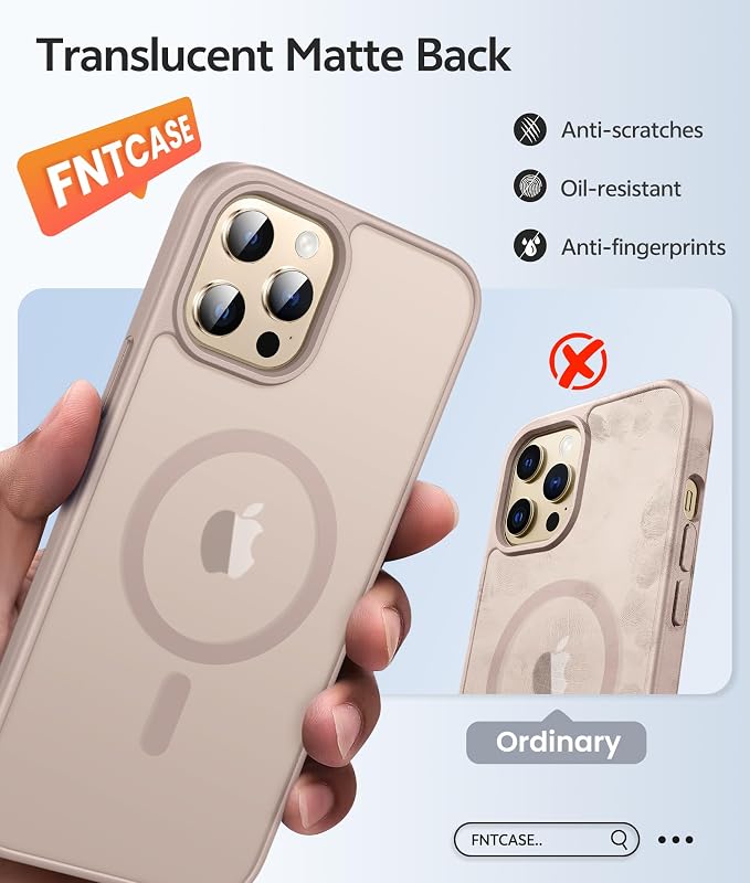 FNTCASE for iPhone 12 Pro Max Case: [Compatible with Magsafe] Translucent Matte Magnetic Phone Cover - Military Grade Drop Protection Shockproof Protective Cases - Desert Gold