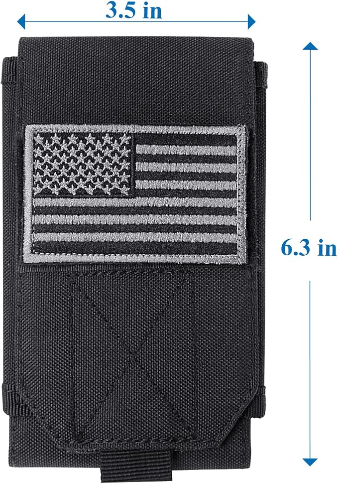 Black Tactical Molle CellPhone Pouch Case,Heavy Duty Waterproof Phone Holster Bag for iPhone 11 12 13 Pro Max For Samsung S22 S21 S20 FE Note 20 A13 A12 A02S Less 6.7" Phone with 4 Pack Patches