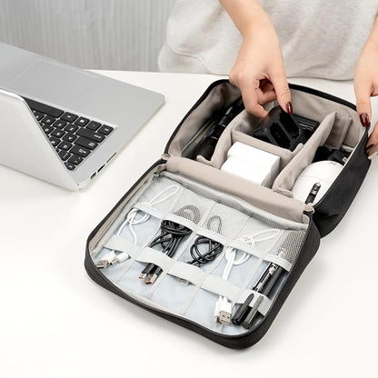 Cable Organizer Bag, Electronic Accessories Travel Case, Waterproof Double Layer Storage Bag for Charger, Cord, Phone, Earphone, Portable Carry Pouch for Travel & Daily Use (Black)