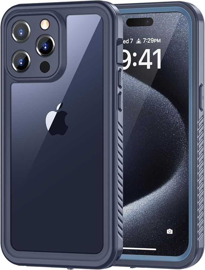Lanhiem for 15 Pro Case, IP68 Waterproof Dustproof Shockproof Case with Built-in Screen Protector, Full Body Protective Heavy Duty Phone Cover for 15 Pro - 6.1 inch (Dark Blue)
