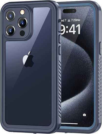 Lanhiem for 15 Pro Case, IP68 Waterproof Dustproof Shockproof Case with Built-in Screen Protector, Full Body Protective Heavy Duty Phone Cover for 15 Pro - 6.1 inch (Dark Blue)