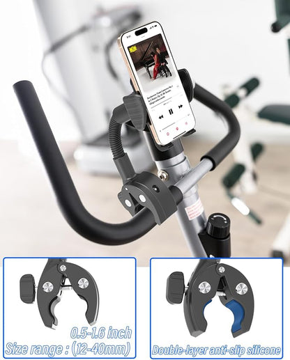 Charchendo Gooseneck Exercise Bike & Spin Bike Phone Holder [Anti-Drop Design], Secure Non-Slip Handlebar Mount Clamp, Fit 17 16 15 14 13 12 Pro Plus Max Mini and 4-7" Phones with Thick Cases