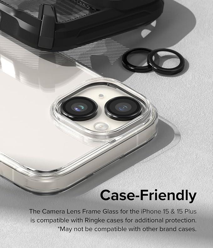 Ringke Camera Lens Frame Glass [Individual Lens Covers] Compatible with iPhone 15 Camera Lens Protector and iPhone 15 Plus Camera Lens Protector, Tempered Glass and Aluminum Alloy Frames - Black