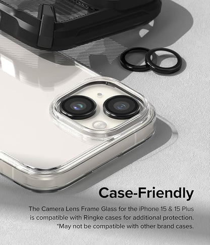 Ringke Camera Lens Frame Glass [Individual Lens Covers] Compatible with iPhone 15 Camera Lens Protector and iPhone 15 Plus Camera Lens Protector, Tempered Glass and Aluminum Alloy Frames - Black
