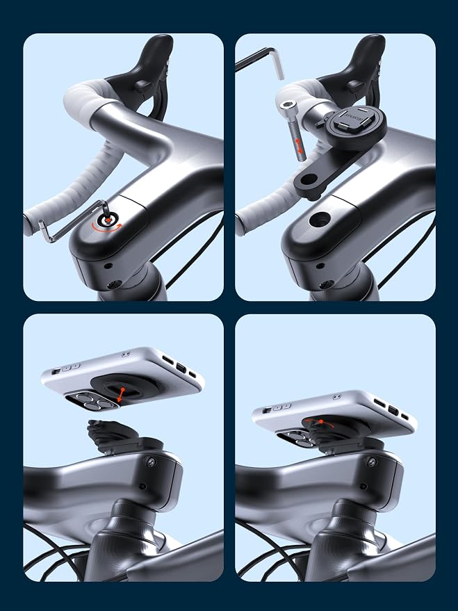 sincetop Bike Phone Mount - Series Q [ Quad ] - Bicycle Stem Cap Phone Holder,Universal Aluminum Handlebar Cell Bracket, Cycling Quick Mount for Mountain&Road&Ebike&Gravel Bike