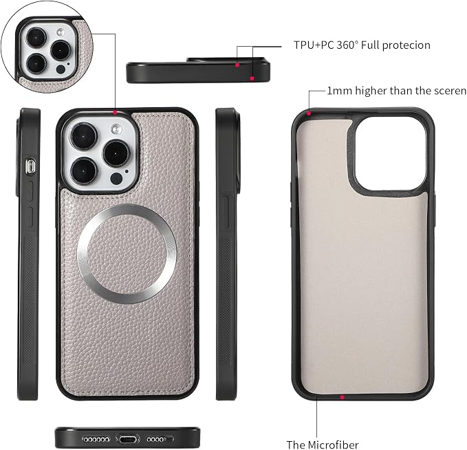Crossbody Wallet Case for iPhone 16 Pro Max, Magnetic Detachable Floral PU Leather Phone Case with RFID Blocking Card Holder Wristlet Mirror Flip Zipper Shoulder Purse for Wome - Gray