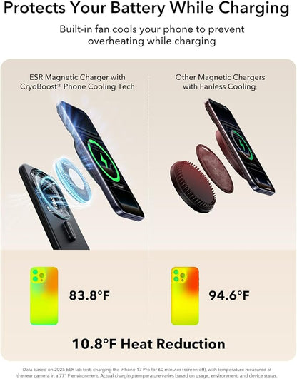 ESR 3 in 1 Charging Station for Apple, Qi2.2 25W MagSafe Charger with CryoBoost, Phone-Cooling Wireless Charging Station Foldable, for iPhone 17/16 with iOS 26(50W Adapter), AirPods, Apple Watch,Black