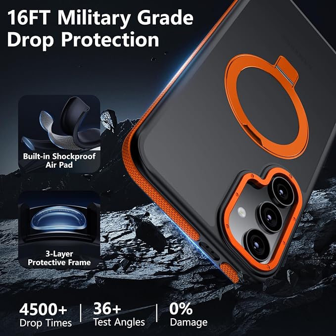 for Samsung Galaxy S24 Plus Case, Magnetic Adjustable Ring Stand [Fit for Magsafe], [Military-Grade Shockproof Protection] Phone Case with Kickstand&Ring Holder (Orange)