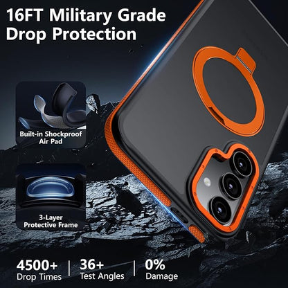 for Samsung Galaxy S25 Plus Case, Magnetic Adjustable Ring Stand [Fit for Magsafe], [Military-Grade Shockproof Protection] Phone Case with Kickstand&Ring Holder (Orange)