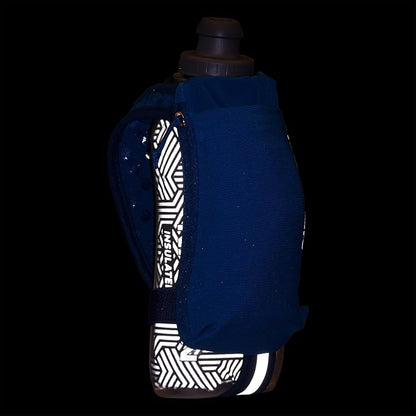 Nathan SpeedDraw 2 Insulated Handheld Running Water Bottle Flask – Double-Wall Insulation, Ergonomic Grip, Blast Valve Cap, Phone & Key Storage Pockets, Reflective Design - 18oz, Deep Blue