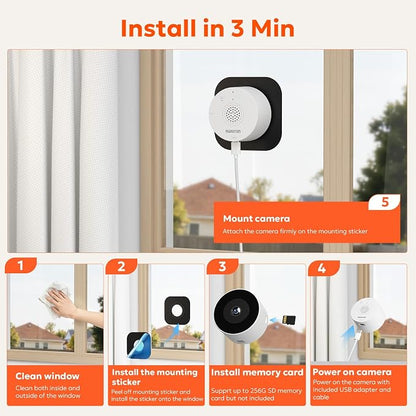 owltron Window Camera 3MP, 5G & 2.4GHz WiFi Indoor Cameras for Home Security with Al Color Night Vision, Human/Motion Detection, Anti-Glare, 24/7 Recording, Real-Time Alerts, Easy & Quick Install