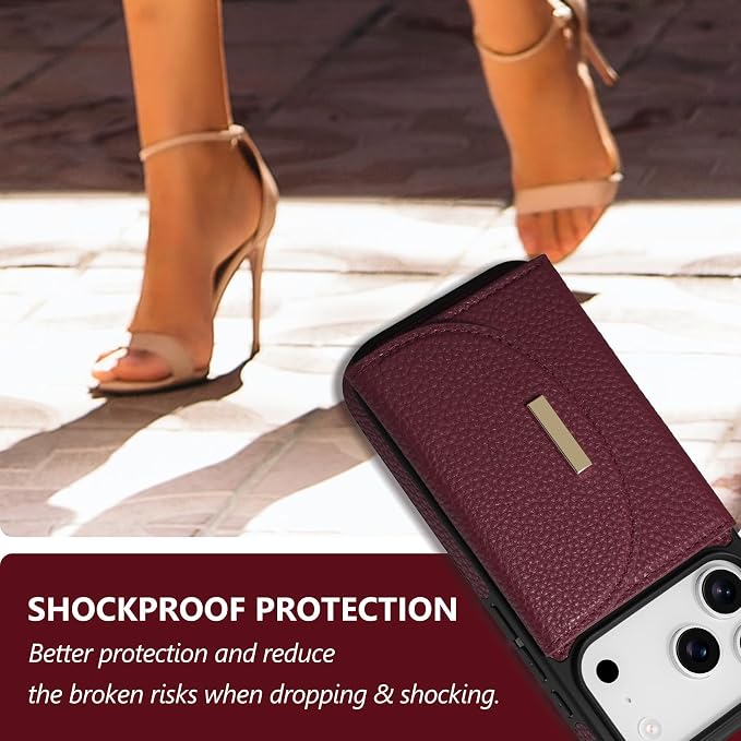 Keallce Wallet Case for iPhone 17 Pro 6.3'', Flip Case with RFID Blocking Card Holder Slots Kickstand, PU Leather Protective Folio Cover for Women, Red