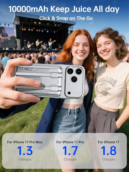 Magsafe Charger 10000mAh PD 20W Power Bank for iPhone & Apple Watch | Magnetic power bank, built-in 2 charging cables, PD 20W fast charge, compatible with iPhone 12-17 & Apple Watch Series