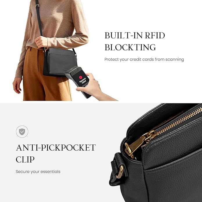 befen Anti-theft Crossbody Bag for Women Genuine Leather, Small Cross Body Shoulder Handbags with RFID Card Slots