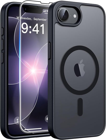 FNTCASE for iPhone 17e Case: iPhone 16e Phone Case [Compatible with Magsafe] Translucent Matte Case with [Screen Protector] Military Grade Shockproof Protective Phone Cover-Black