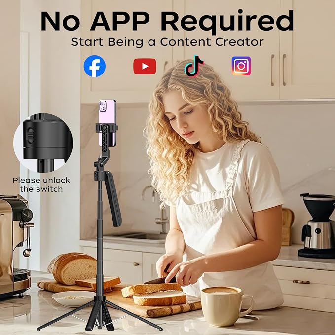 FUNSNAP Auto Face Tracking Tripod for iPhone with Remote, 70 inch Extendable 360° Rotation Selfie Stick Tripod for Android, Phone Holder Video Recording for Content Creators Vlog Live Streaming TIKTok