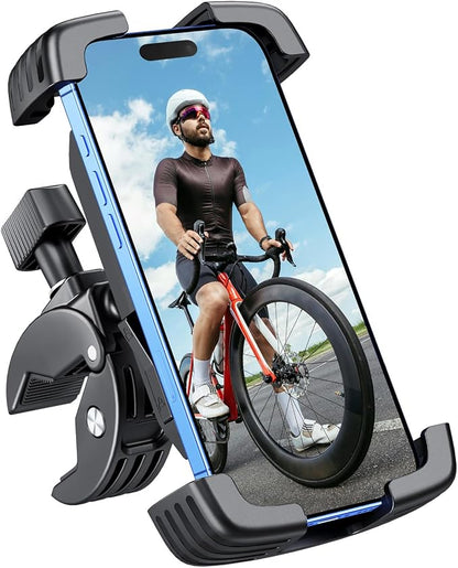 Bike Phone Holder, Motorcycle Phone Mount, [Anti Vibration] Bicycle Cell Phone Holder Handlebar, Ebike Electric Scooter ATV Phone Clip Clamp for iPhone, Pro, Max, Air, Samsung and 4.7-7" Smartphones