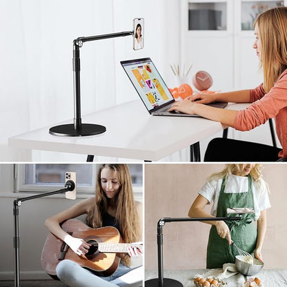 elitehood Magnetic Phone Stand for Overhead Recording, 15 in Long Arm Magsafe iPhone Holder for Video Recording, 360 Swivel Tilt Overhead Phone Mount for Filming, Meeting, Cooking, Painting, Crafting