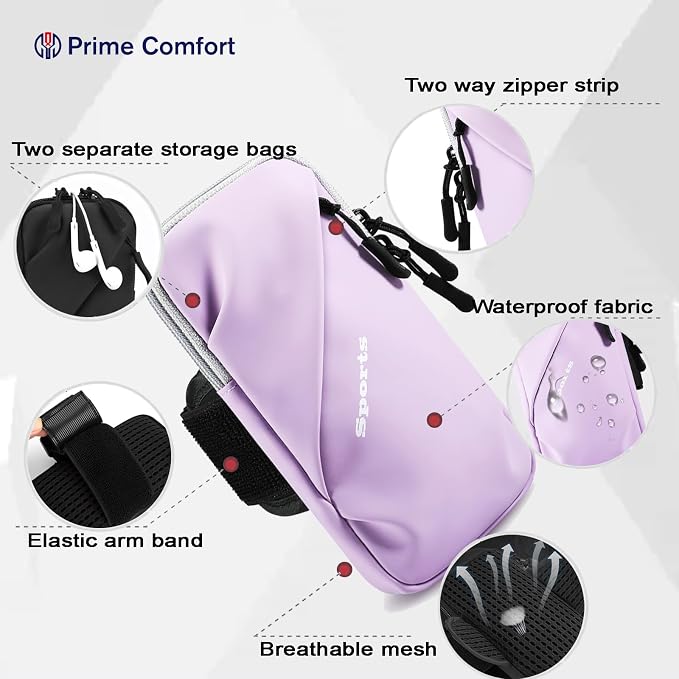 Prime Comfort Armband Cell Phone Holder, Crossbody Phone Purse for Running Walking, Adjustable Strap Phone Pouch Holster for Men Women