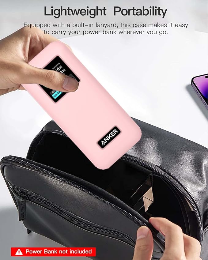 Silicone Case for Anker Prime Power Bank 20,000mAh 200W,Full-Body Protective Cover for Anker Prime Power Bank,Drop-Proof,Scratch-Proof,Shock-Proof,Pink