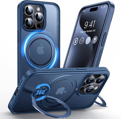 Anqrp 360° All-in-ONE Stand Case for iPhone 15 Pro with Rotatable Magnetic Kickstand Ring Holder, Compatible with MagSafe, MIL-Grade Shockproof iPhone 15 Pro Phone Case Cover 6.1" Blue
