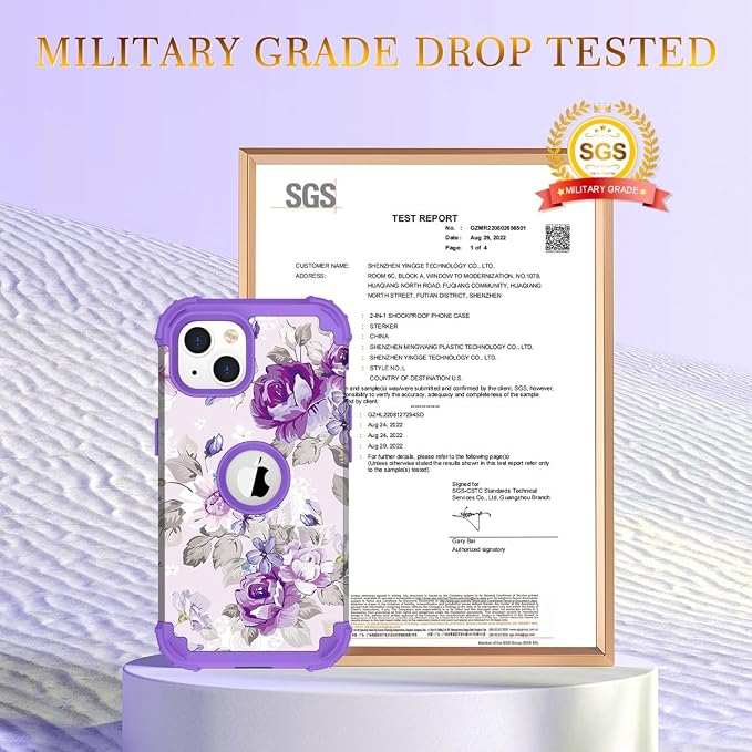 Hocase for iPhone 15 Case, Heavy Duty Shockproof Protection Soft Silicone Rubber Bumper+Hard Plastic Hybrid Protective Case for iPhone 15 (6.1" Display) 2023 - Lavender Flowers