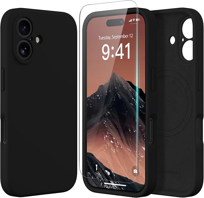 Magnetic for iPhone 16 Plus Case, Compatible with MagSafe, [Full Camera Protection][Screen Protector] Silicone Shockproof Protective Phone Case for iPhone 16 Plus 6.7", Black