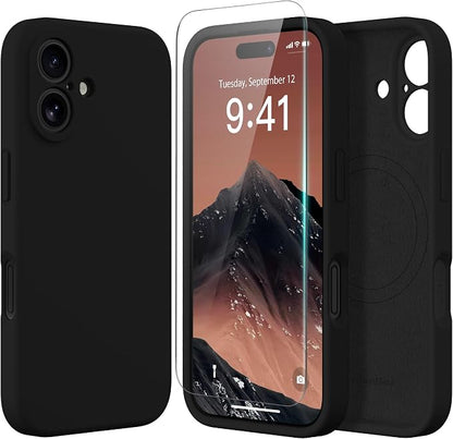 Magnetic for iPhone 16 Plus Case, Compatible with MagSafe, [Full Camera Protection][Screen Protector] Silicone Shockproof Protective Phone Case for iPhone 16 Plus 6.7", Black