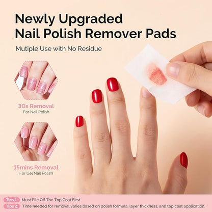 MelodySusie Nail Polish Remover Pads, 200 PCS Acetone Large Size Individually Wrapped Wet Wipes Rapid Gel Polish Removal Portable Travel Kit for Home Professional Use