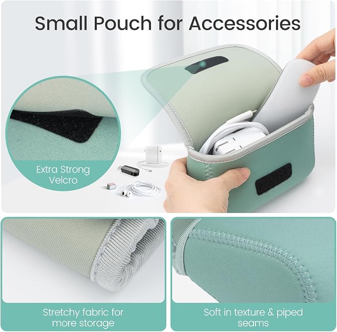 LENTION Mint Green Neoprene Electronic Organizer Pouch with Hook-and-Loop | Compact Tech Storage Fits Laptop Adapter, Mice, Charger, Power Bank & Cable to Keep Daily Travel Accessories Neatly Sorted