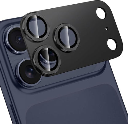 for iPhone 17 Pro Max Camera Lens Protector, [Military Grade Shatterproof] [Strong Adsorption] [Case Friendly] Full Coverage Metal Aluminum Alloy 9H Tempered Glass Camera Screen Cover, Black