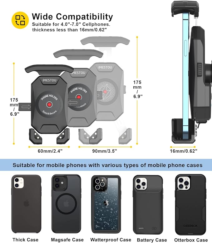 iMESTOU Motorcycle Fork Stem Phone Mount, Anti-Theft 1" Ball Phone Holder with Double Socket Arm Fits to RAM B Size Components 720° Rotation for 4.0"-7.0" Cellphones