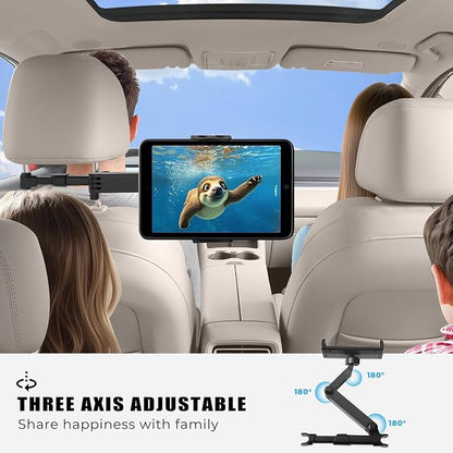 Car Headrest Tablet Holder, Stable Back Seat iPad Mount for Kids, Adjustable Long Arm Vehicle Head Rest Mount Compatible with 4.7-11" iPad Pro/Air/Mini, Samsung Galaxy Tablets, Fire HD
