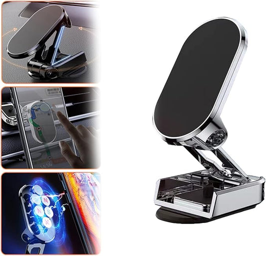 2025 New Alloy Folding Magnetic Car Phone Holder, Magnetic Car Phone Holder Mount Rotatable (1Set-Silver)