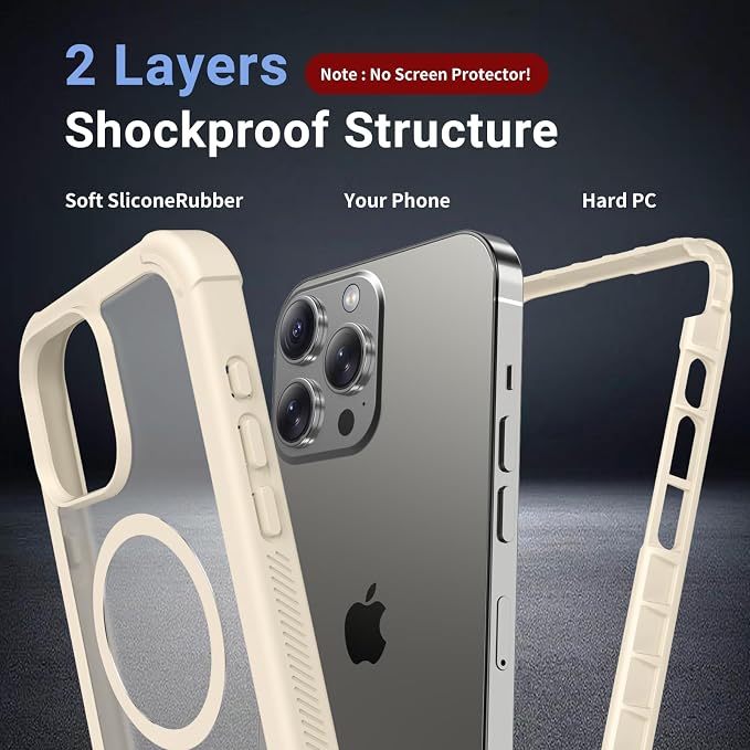 jaroco Magnetic for iPhone 15 Pro Case, [Compatible with MagSafe][Military Grade Drop Protection][Heavy Duty Protection][Non-Slip][Shockproof] 2-Layer Durable Bumper Phone Case 6.1''-Antique White
