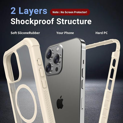 jaroco Magnetic for iPhone 15 Pro Case, [Compatible with MagSafe][Military Grade Drop Protection][Heavy Duty Protection][Non-Slip][Shockproof] 2-Layer Durable Bumper Phone Case 6.1''-Antique White