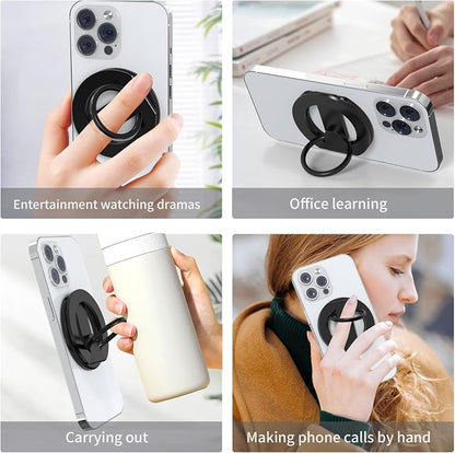RESPECTED BRO-Magnetic-Phone-Ring-Holder with Dual Rings, Compatible with iPhone 17/16/15/14/13/12, Multifunctional Stand for Desk, Office, Gym, Kitchen & All Metal Surfaces, Finger Loop Grip (Black)