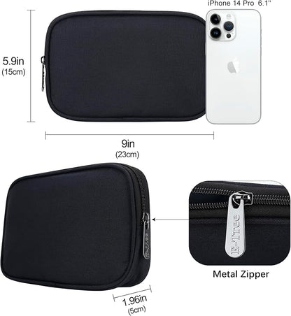 E-Tree Travel Tech Organizer Bag (8.66" x 5.51") – Canvas Electronics Accessories Case for Mouse, USB-C Charger, Cables, Power Bank, SSD, Dongle, Hub & Earphone | Toiletry & Cosmetics Pouch | Black