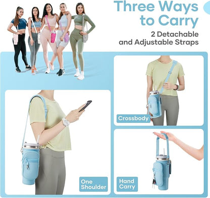 linmaya Water Bottle Carrier Bag for Stanley Cup 40/30oz with Phone Holder Pockets,Neoprene Water Bottle Cross-body Bag with Adjustable Shoulder & Hand Strap Stanley Cup Accessories